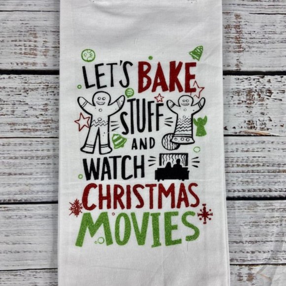 Primitives by Kathy Other - Primitives by Kathy 20 x 28 inch cotton Christmas towel Bake Stuff Watch Movies
